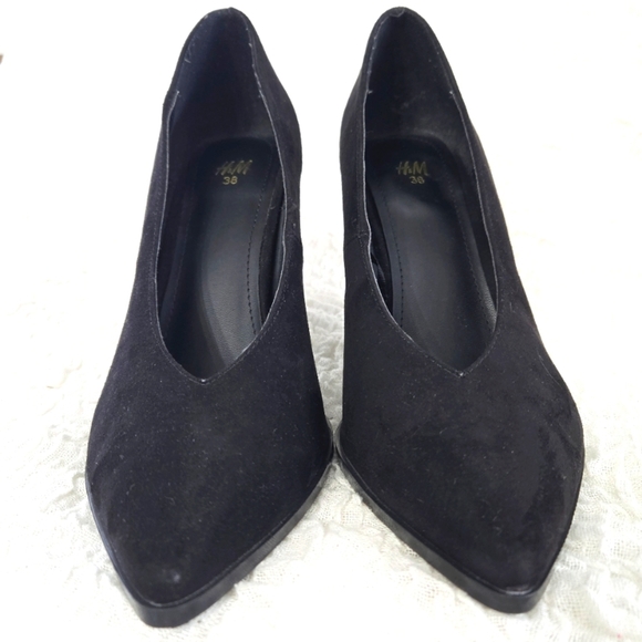 Women's Black Suede High Heel Pumps Pointed Toe Sz 7 Corpcore Minimalist Shoe - Picture 3 of 12